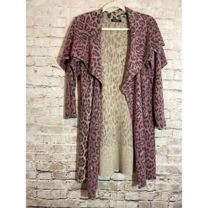 Dolce Cabo‎ Sweater Large Wool Blend Cheetah Leopard Long Line Open Cardigan
